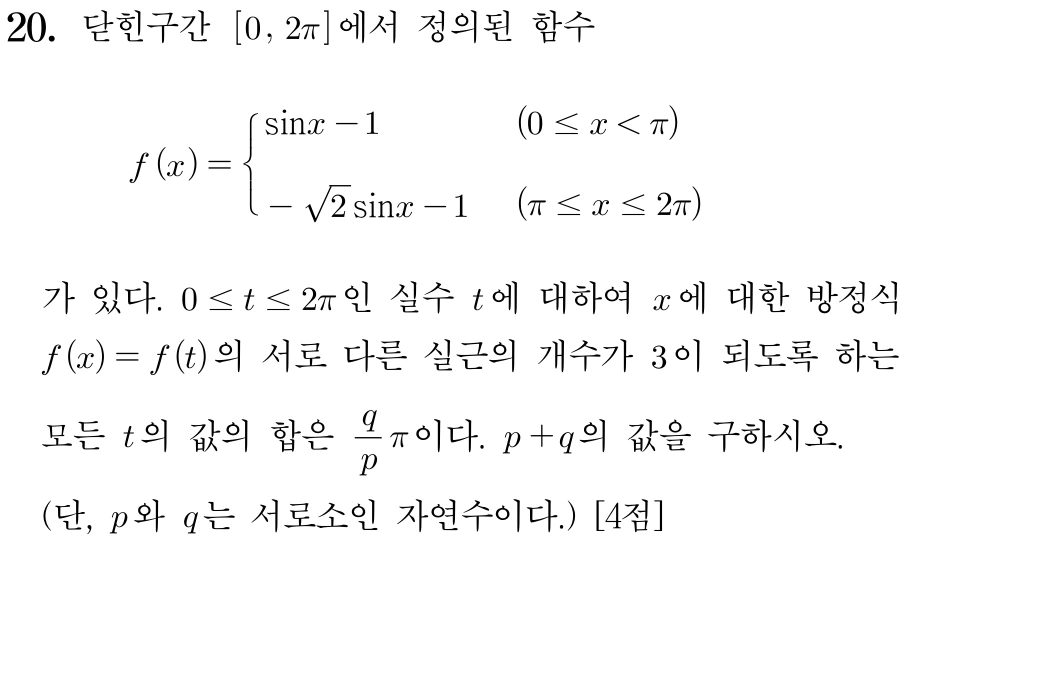 2025학년도 9월 모의평가 수학 20번 문제