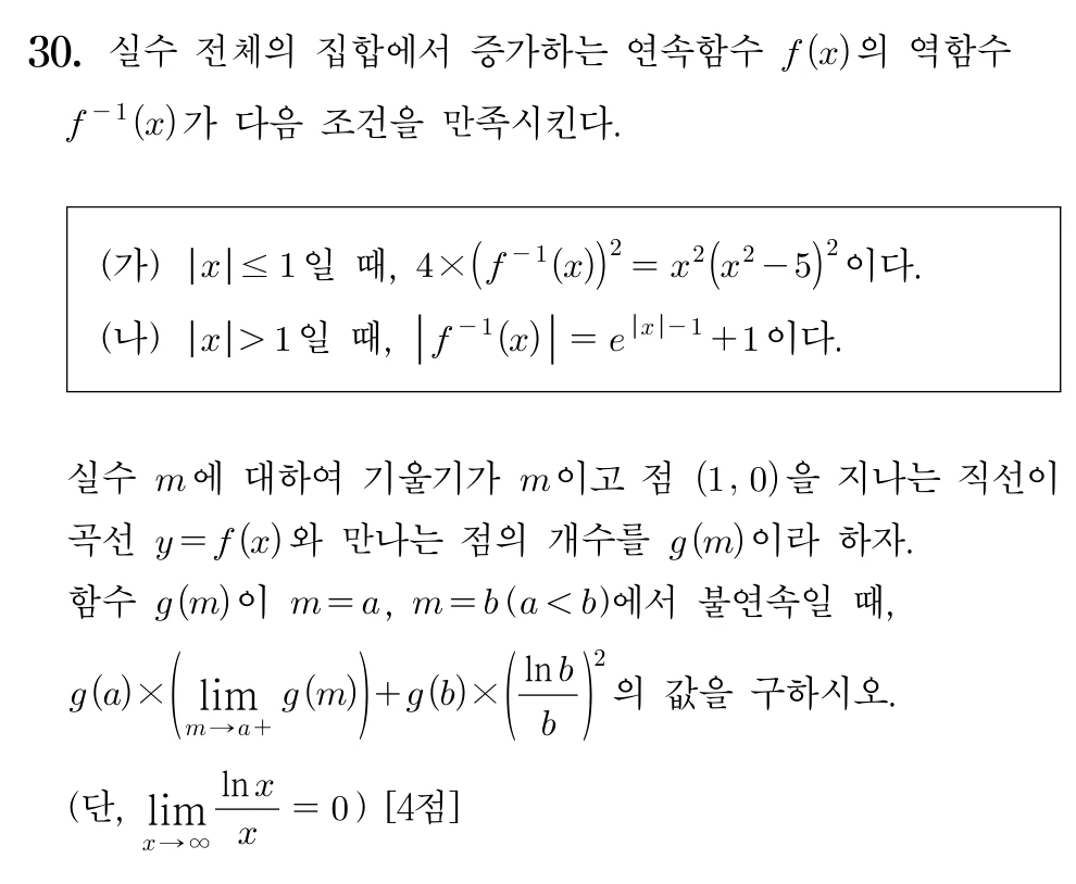 2026학년도 대학수학능력시험 수학 미적분 30번 문제 이미지