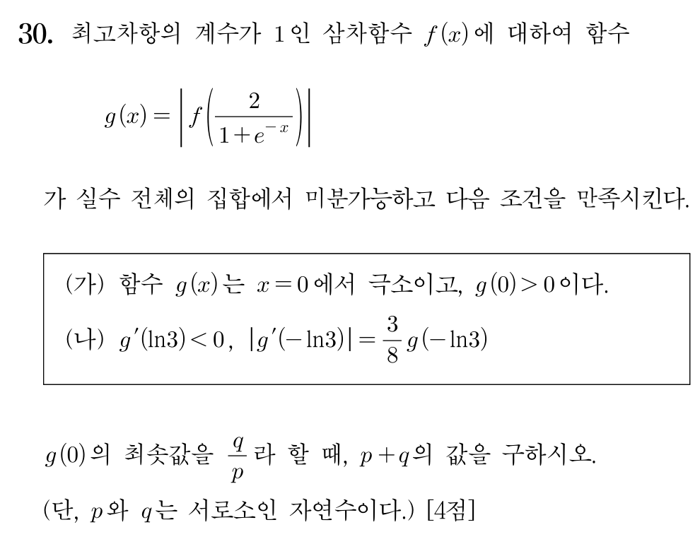 2026학년도 6월 모의평가 수학 미적분 30번 문제