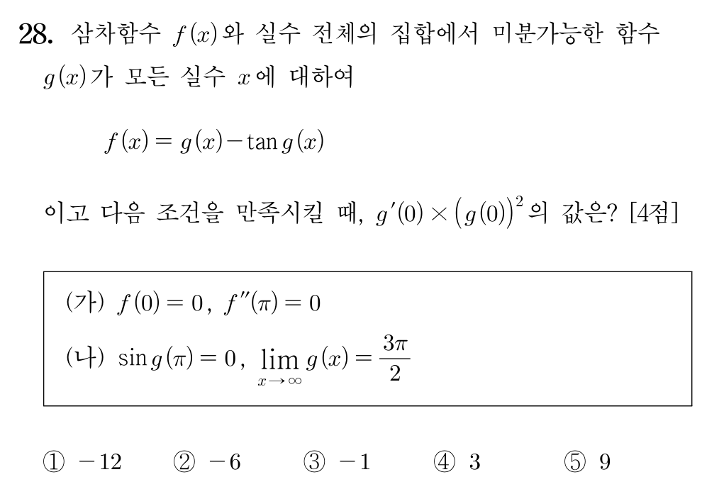 2026학년도 9월 모의평가 수학 미적분 28번 문제