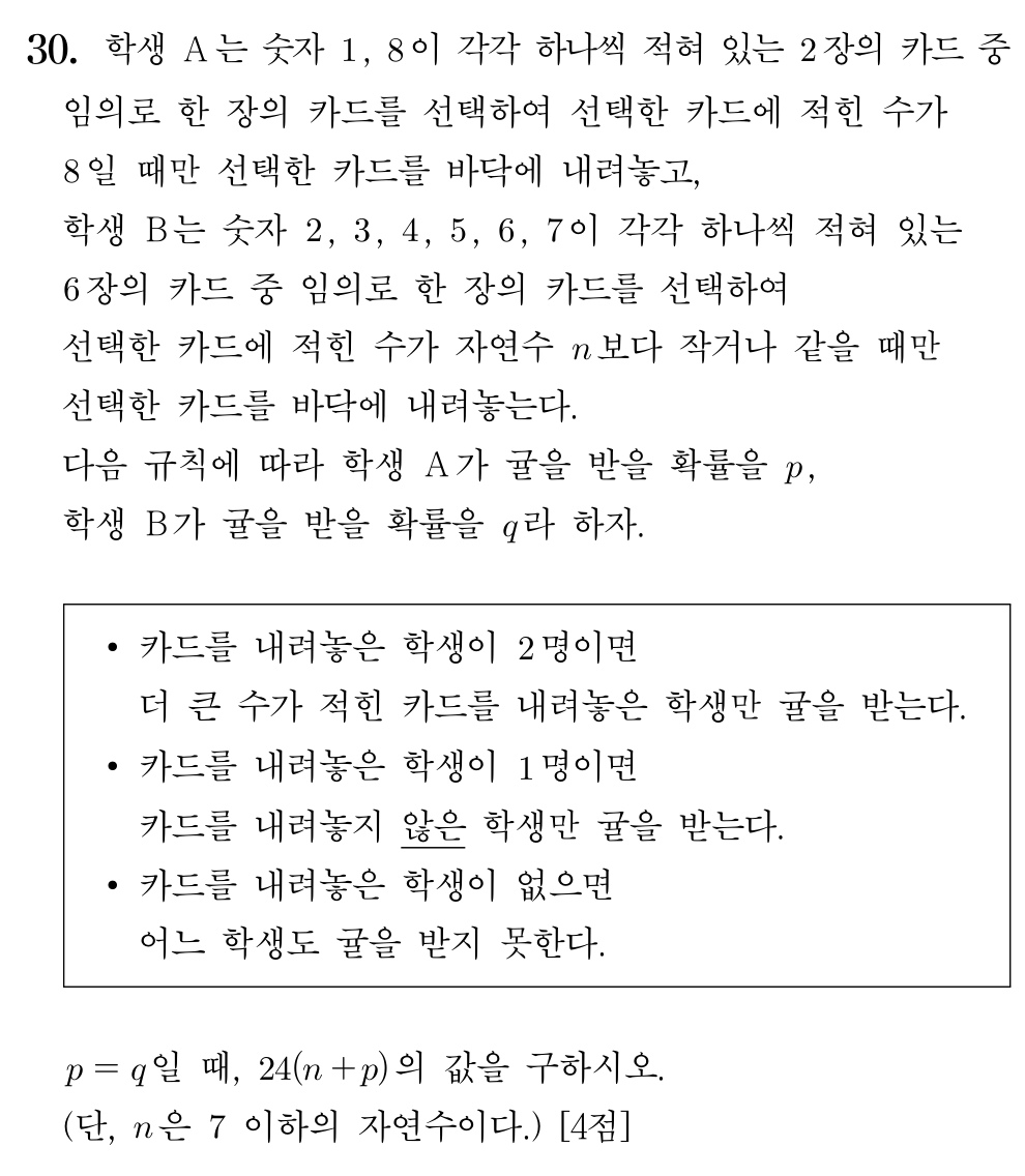 2026학년도 9월 모의평가 수학 확률과 통계 30번 문제